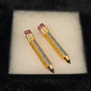 Attire Access Gold Pencil Earrings with Pink and Green Accents